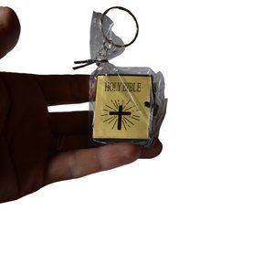 Key Chain Miniature Book Holy Bible with Text Readable Golden 1.75x1.25x0.25'